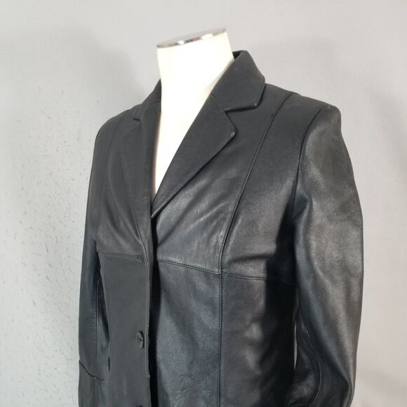 Wilsons Leather Pelle Leather Trench Coat Womens Small Black Thinulate Liner - Picture 7 of 15